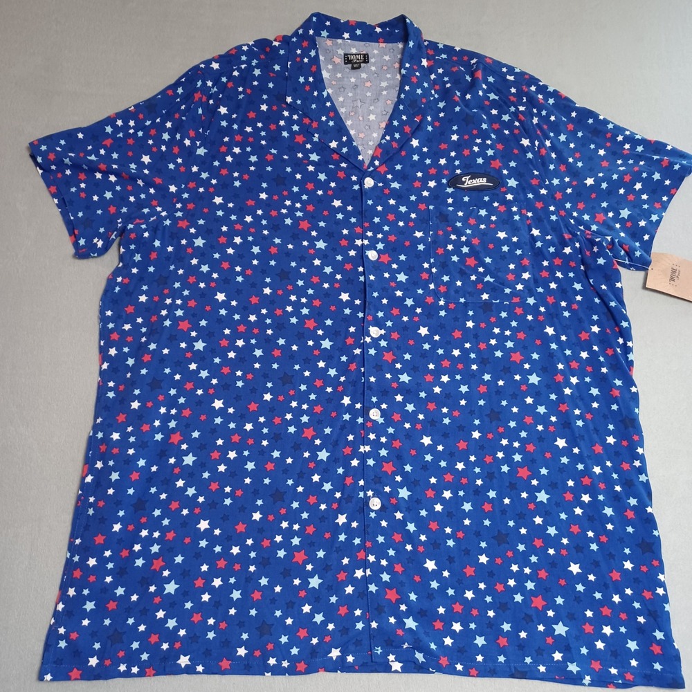 Home Free Mens 2XL‎ Blue Star Texas Patch Short Sleeve Button Down Shirt NEW